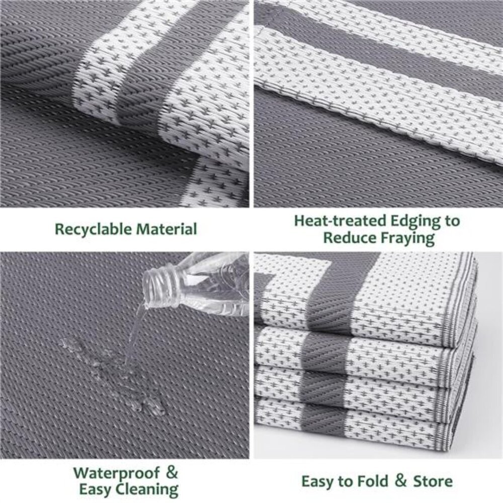 Outdoor Rug Reversible Portable Plastic Straw Camping Rugs for Outside RV,Large - Picture 4 of 7